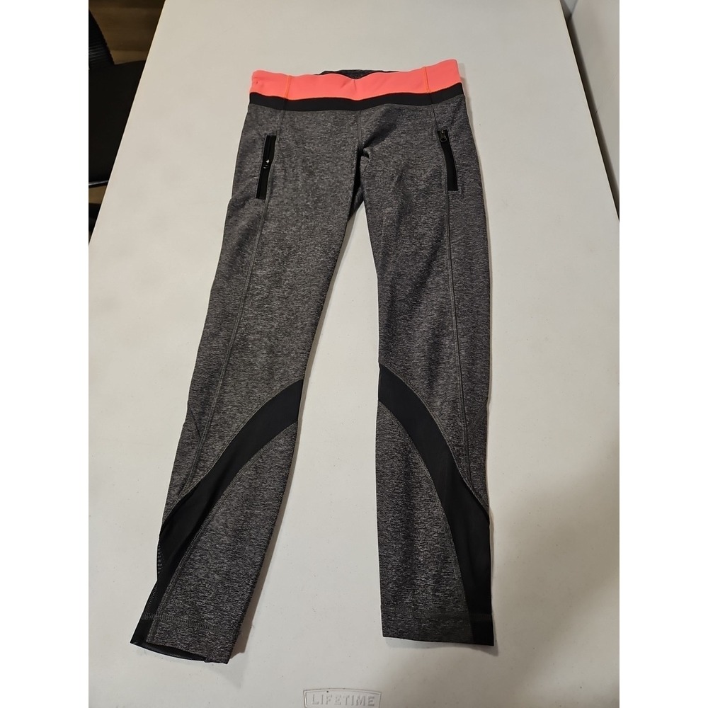 Lululemon Womens Legging Size 6 Zip Pockets Yoga Gym Performance Gray/orange(L45